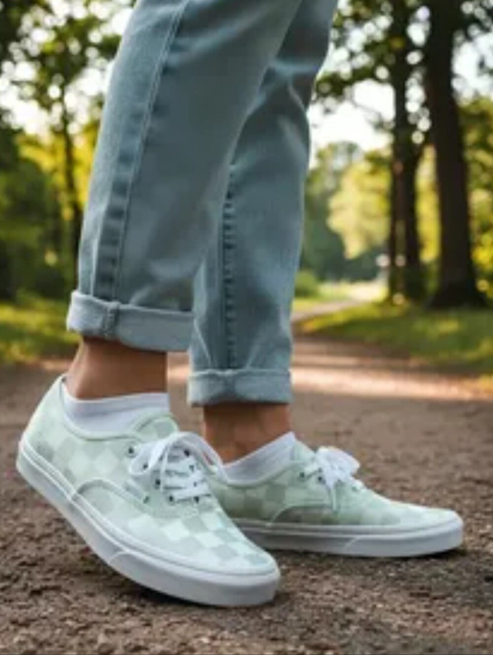 Vans Checkerboard Low Top Sneakers Size 10 Mens Wms 11.5 Mint Green Satin Finish
